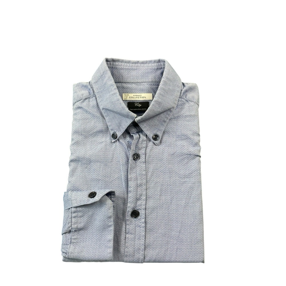 Versace Collection Blue Textured City Cotton L/S Button Front‎ Size 40